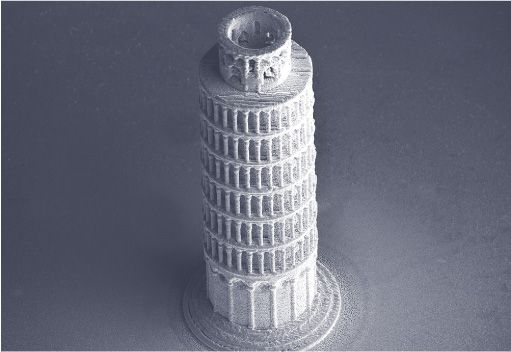 The Leaning Tower of Pisa, 3D printed in pure copper, just 360 µm in height