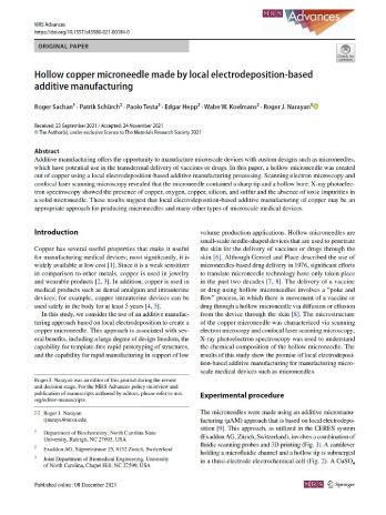 MRS Advances 2021 journal paper featuring Exaddon research