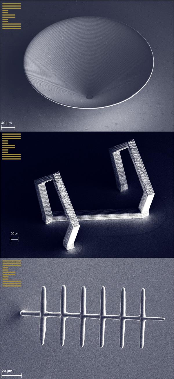 Various microscale antenna structures 3D printed by Exaddon in pure copper