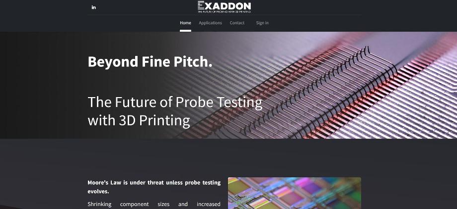 Screenshot preview of Exaddon's dedicated semiconductor probe testing website