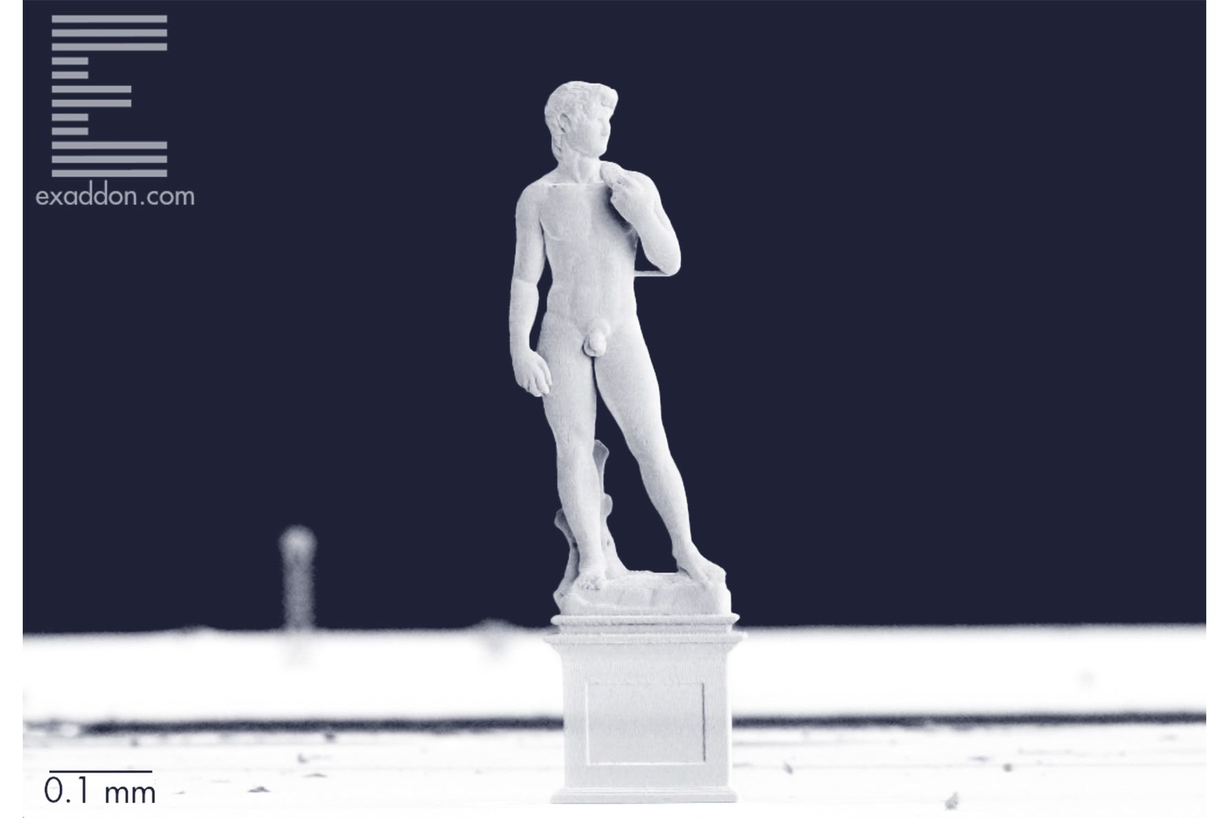Michelangelo's David 3D printed in microscale, produced by Exaddon CERES microscale 3d printing system